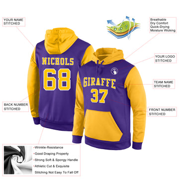 Custom Stitched Purple Gold-White Sports Pullover Sweatshirt Hoodie