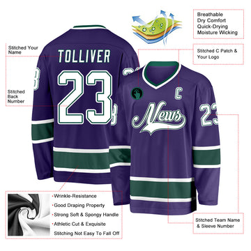 Custom Purple White-Green Hockey Jersey