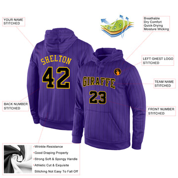 Custom Stitched Purple Black Pinstripe Black-Gold Sports Pullover Sweatshirt Hoodie