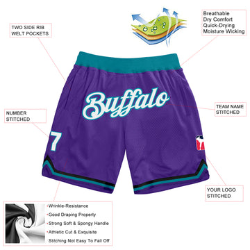 Custom Purple White-Teal Authentic Throwback Basketball Shorts