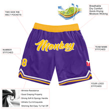 Load image into Gallery viewer, Custom Purple Gold-White Authentic Throwback Basketball Shorts
