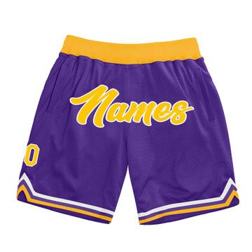 Custom Purple Gold-White Authentic Throwback Basketball Shorts