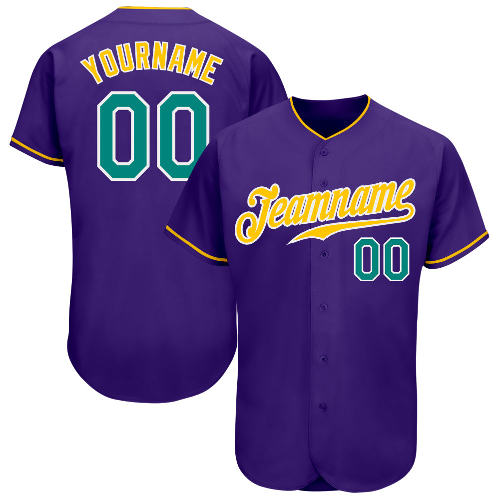 Custom Purple Aqua-Gold Authentic Baseball Jersey