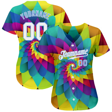 Custom Purple White-Light Blue 3D Pattern Design Rainbow Spiral Authentic Baseball Jersey