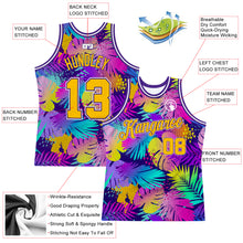 Load image into Gallery viewer, Custom Purple Gold-White 3D Pattern Tropical Hawaii Plants Authentic Basketball Jersey
