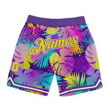 Load image into Gallery viewer, Custom Purple Gold-White 3D Pattern Design Tropical Palm Leaves Authentic Basketball Shorts
