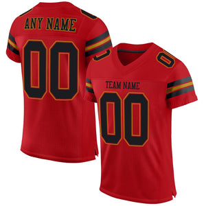Custom Red Black-Old Gold Mesh Authentic Football Jersey