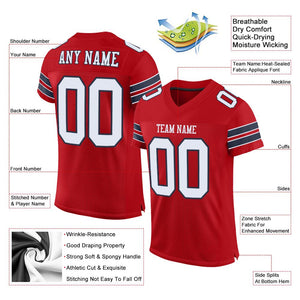 Custom Red White-Navy Mesh Authentic Football Jersey