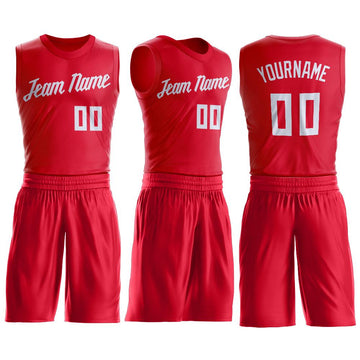 Custom Red White Round Neck Suit Basketball Jersey