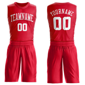 Custom Red White Round Neck Suit Basketball Jersey