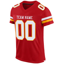 Load image into Gallery viewer, Custom Red White-Gold Mesh Authentic Football Jersey
