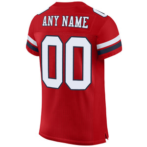 Custom Red White-Navy Mesh Authentic Football Jersey