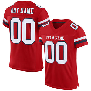 Custom Red White-Navy Mesh Authentic Football Jersey