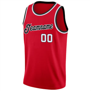 Custom Red White-Black Round Neck Rib-Knit Basketball Jersey