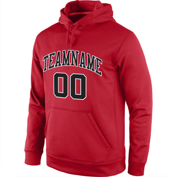 Custom Stitched Red Black-White Sports Pullover Sweatshirt Hoodie