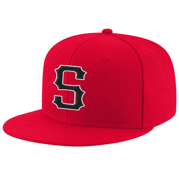 Custom Red Black-White Stitched Adjustable Snapback Hat