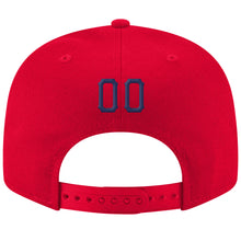 Load image into Gallery viewer, Custom Red Navy-White Stitched Adjustable Snapback Hat
