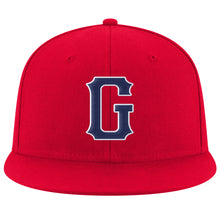 Load image into Gallery viewer, Custom Red Navy-White Stitched Adjustable Snapback Hat
