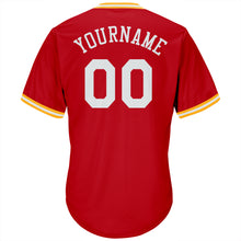 Load image into Gallery viewer, Custom Red White-Gold Authentic Throwback Rib-Knit Baseball Jersey Shirt
