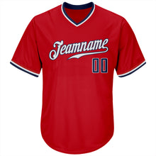 Load image into Gallery viewer, Custom Red Navy-White Authentic Throwback Rib-Knit Baseball Jersey Shirt
