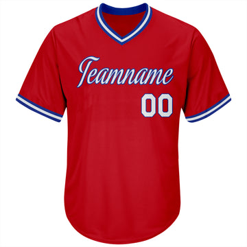 Custom Red White-Royal Authentic Throwback Rib-Knit Baseball Jersey Shirt