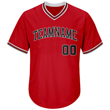 Custom Red Black-White Authentic Throwback Rib-Knit Baseball Jersey Shirt