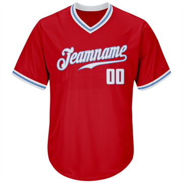 Custom Red White-Light Blue Authentic Throwback Rib-Knit Baseball Jersey Shirt