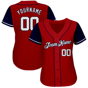 Custom Red White-Navy Authentic Two Tone Baseball Jersey