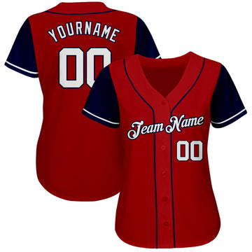 Custom Red White-Navy Authentic Two Tone Baseball Jersey