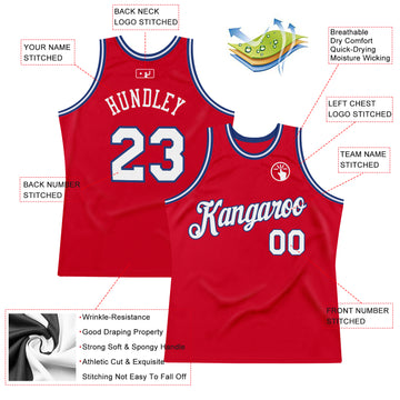 Custom Red White-Royal Authentic Throwback Basketball Jersey