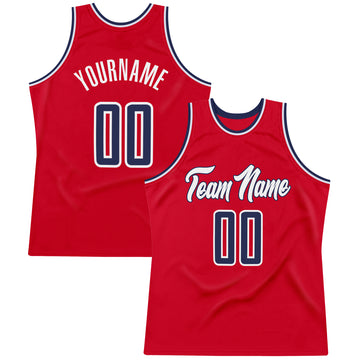 Custom Red Navy-White Authentic Throwback Basketball Jersey