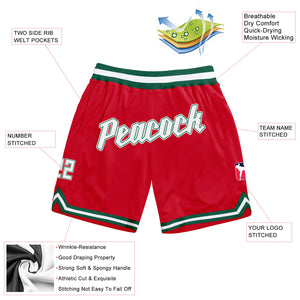 Custom Red White-Kelly Green Authentic Throwback Basketball Shorts