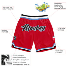 Load image into Gallery viewer, Custom Red Black-Light Blue Authentic Throwback Basketball Shorts
