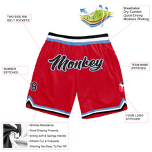Load image into Gallery viewer, Custom Red Black-Light Blue Authentic Throwback Basketball Shorts
