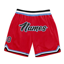 Load image into Gallery viewer, Custom Red Black-Light Blue Authentic Throwback Basketball Shorts
