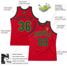Load image into Gallery viewer, Custom Red Hunter Green-Neon Green Authentic Throwback Basketball Jersey
