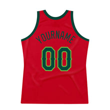 Load image into Gallery viewer, Custom Red Hunter Green-Neon Green Authentic Throwback Basketball Jersey
