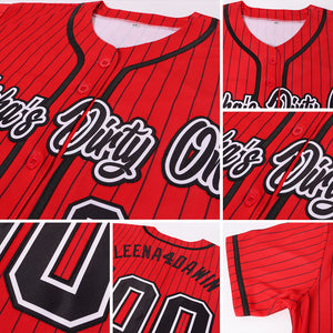 Custom Red Black Pinstripe Black-White Authentic Baseball Jersey