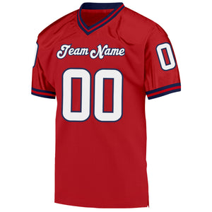 Custom Red White-Navy Mesh Authentic Throwback Football Jersey