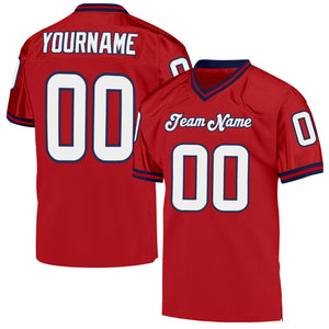 Custom Red White-Navy Mesh Authentic Throwback Football Jersey