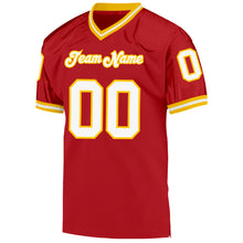 Load image into Gallery viewer, Custom Red White-Gold Mesh Authentic Throwback Football Jersey
