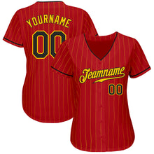 Load image into Gallery viewer, Custom Red Gold Pinstripe Black-Gold Authentic Baseball Jersey
