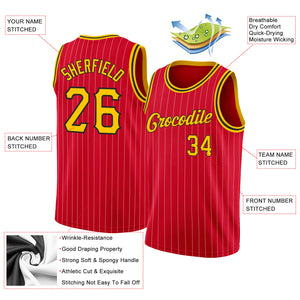 Custom Red Gold Pinstripe Gold-Black Authentic  Basketball Jersey