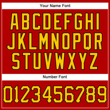 Load image into Gallery viewer, Custom Red Gold Pinstripe Gold-Black Authentic  Basketball Jersey
