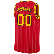 Load image into Gallery viewer, Custom Red Gold Pinstripe Gold-Black Authentic  Basketball Jersey
