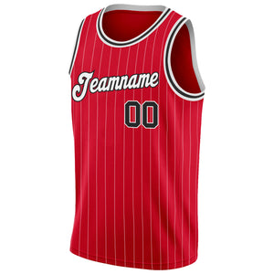 Custom Red White Pinstripe Black-White Authentic Basketball Jersey