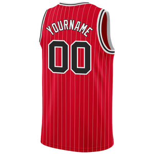 Custom Red White Pinstripe Black-White Authentic Basketball Jersey