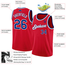 Load image into Gallery viewer, Custom Red White Pinstripe Royal-White Authentic Basketball Jersey
