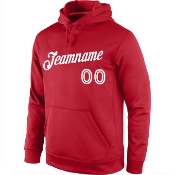 Custom Stitched Red White Sports Pullover Sweatshirt Hoodie