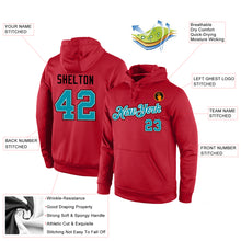 Load image into Gallery viewer, Custom Stitched Red Teal-Black Sports Pullover Sweatshirt Hoodie
